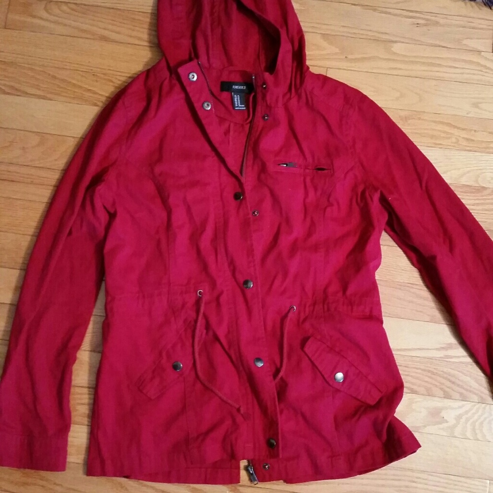 Red canvas bomber fall jacket midweight